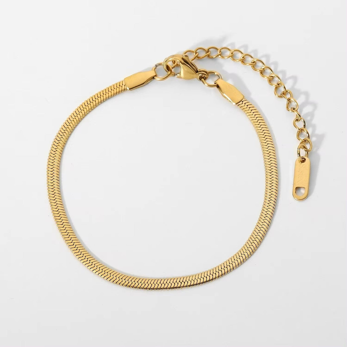 Simple 3MM Snake Chain Bracelet18K Gold Plated Stainless Steel Flat Snake Chain Bracelet for Women