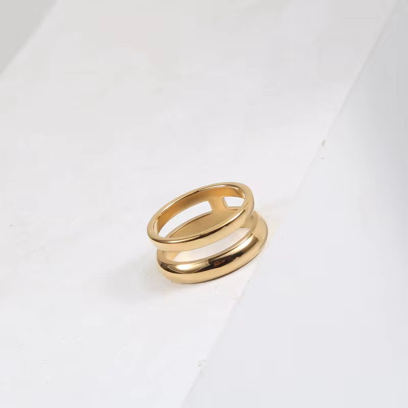 INS Trendy Minimalist Jewelry Double Wire Gold Plated Chain Ring Jewelry Stainless Steel Knuckle Joint Ring for Women