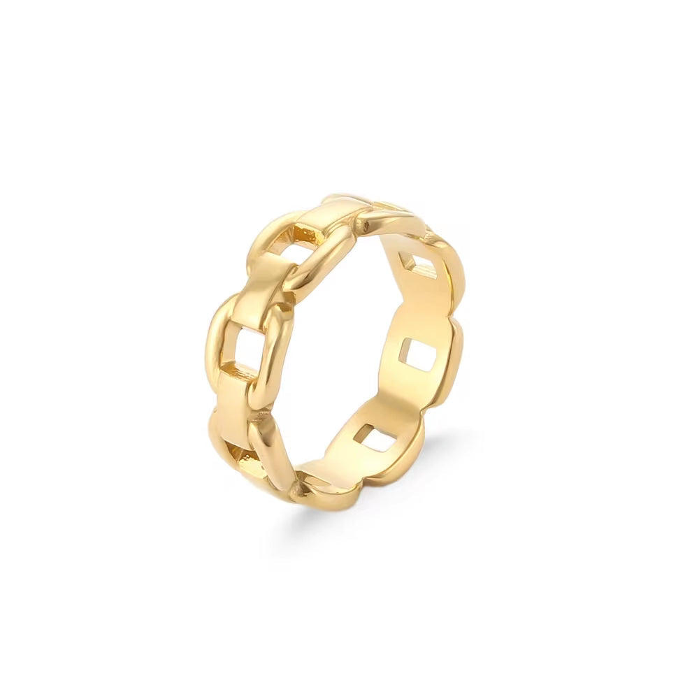 Tarnish Free Stainless Steel Chain Ring PVD Gold Plated Chain Ring Minimalist Rings Women Jewelry