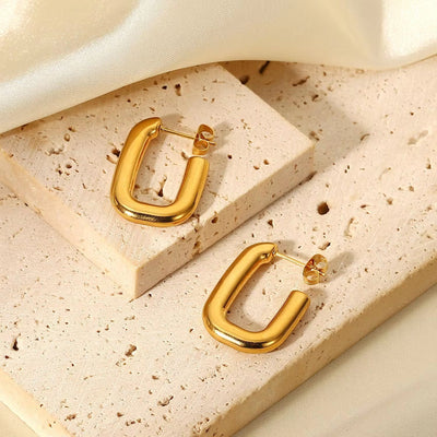 18K Gold Plated Stainless Steel Jewelry Gift Geometric Silver Color Square C Earrings for Women