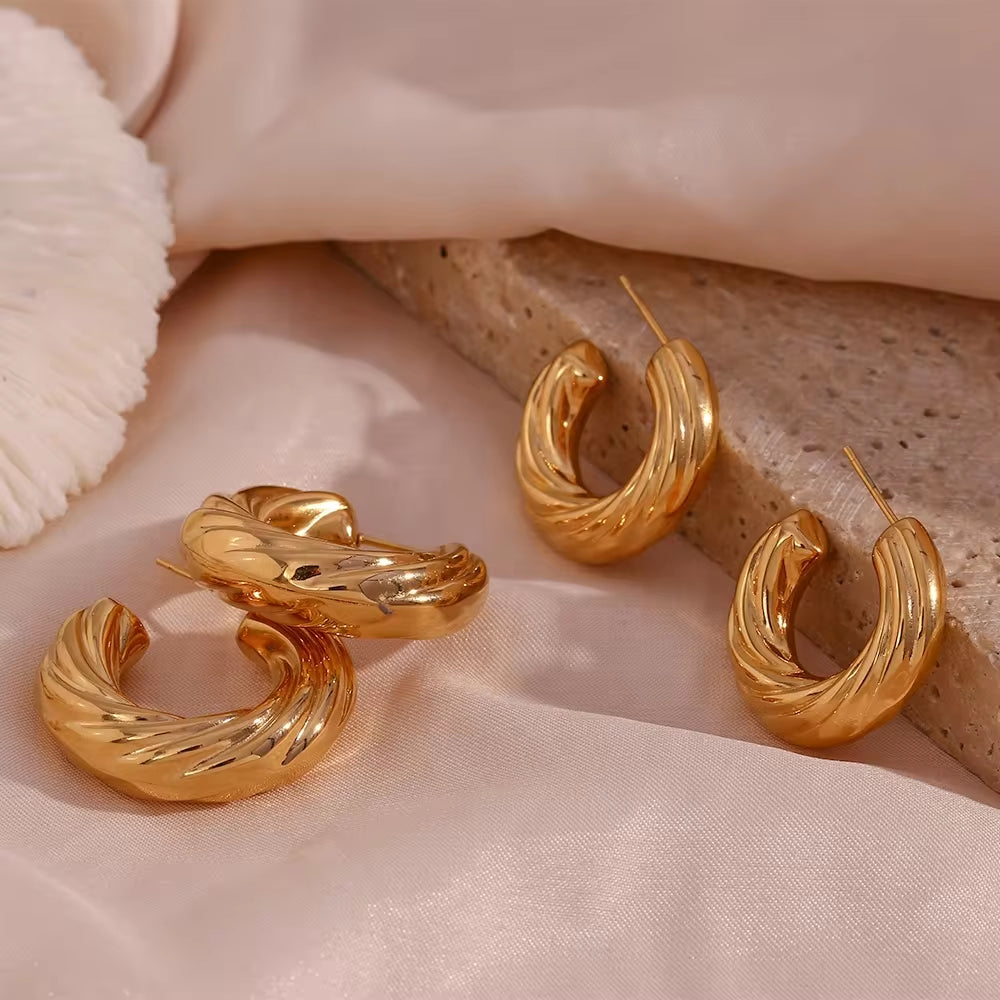 Valentine'S Day Jewelry Hollow Out Twisted Gold Hoop Earring 18K Gold Plated Stainless Steel Jewelry