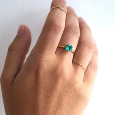 Tarnish Free & Waterproof 18K Gold Plated Emerald Ring for Women Stainless Steel Jewelry