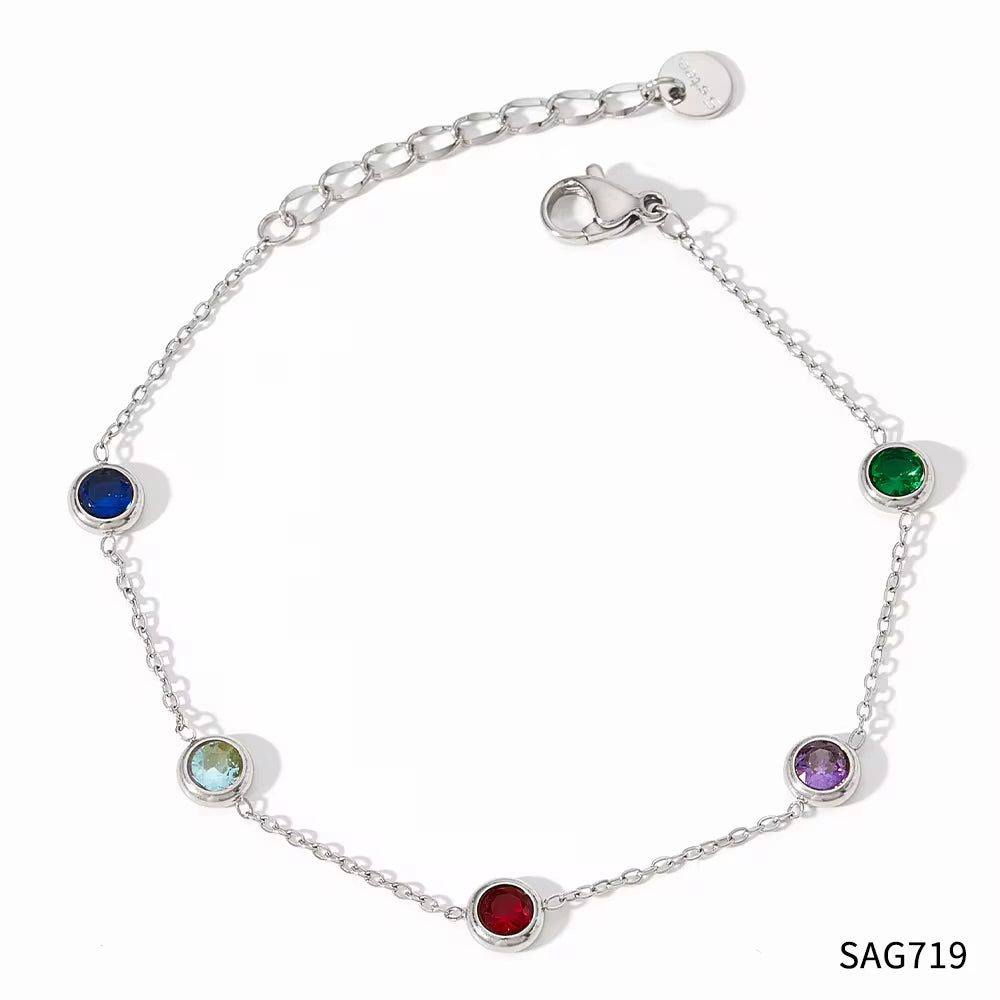 Trendy Exquisite Fashion Jewelry Stainless Steel Charm Pulseras Gold Link Chain Colorful Zircon Bracelet