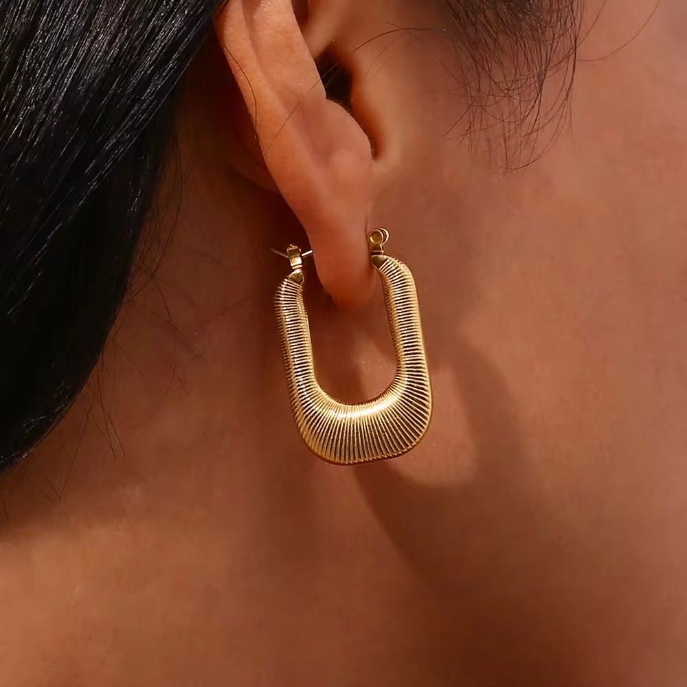 Drop Shipping 2023 Texture U Shape Hoop Earring Gold Plated Stainless Steel Jewelry Making Supplies