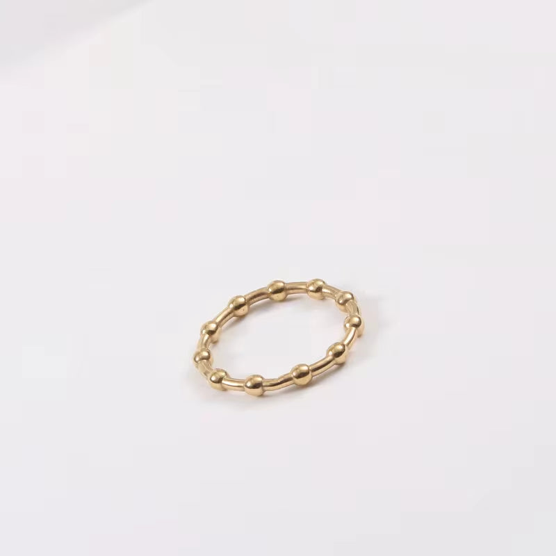 High End 18K Plain Gold Plated Lucky Beads Rings Stainless Steel Trendy Simple Ins Gold Plated Anxiety Jewelry