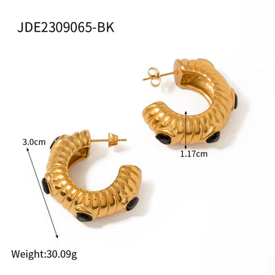 Fashion 18K Gold Plated Stainless Steel Hoop Earrings Thick Hollow Zircon Big Chunky Earrings Women