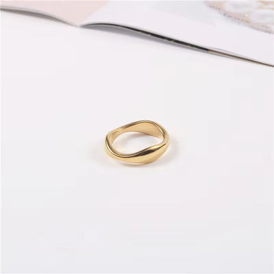 High End Bamboo Geometric Rings 18K Gold Plated Stainless Steel Irregular Wavy Finger Ring for Women