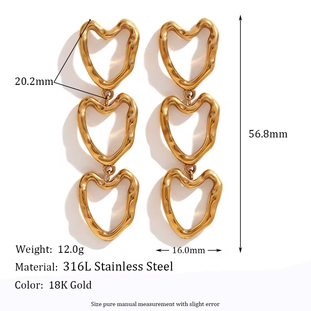 Hollow Heart Stud Earrings Set Gold Plated Women Jewelry Stainless Steel Gift for Women