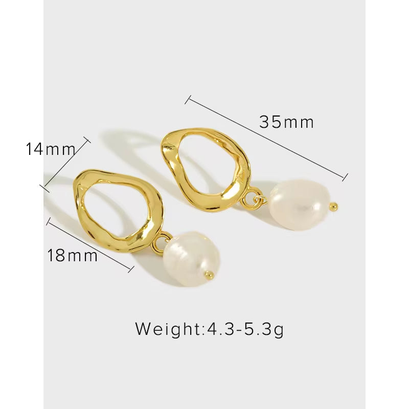 Baroque Small Silver 925 Sterling Mother Freshwater Drop Hoop Jewelry Plated Women Pearl Earring