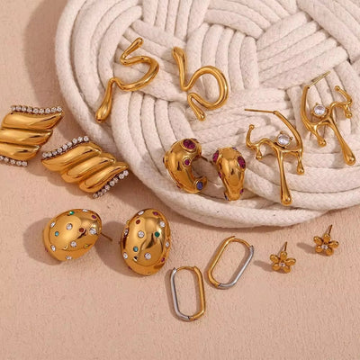 2024 Trendy Jewelry Melting Zircon Hoop Earrings Set 18K Gold Plated Cuff Earrings Stainless Steel Jewelry