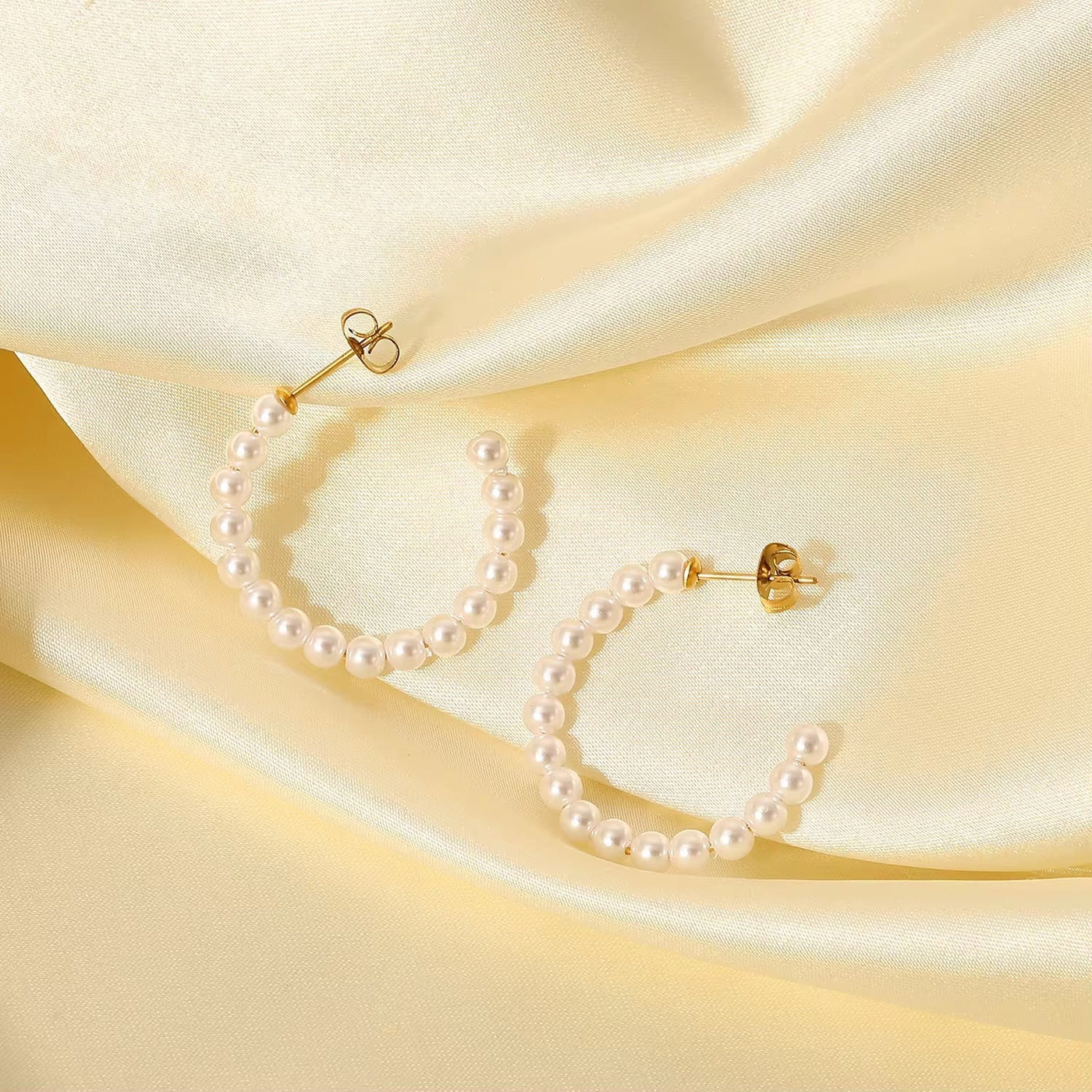 French Style Pearl C-Shaped Jewelry Earrings Stainless Steel Gold-Plated Mini Pearl Women'S Gift Hoop Earrings