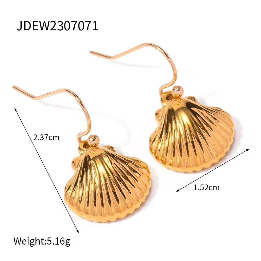 Unique Earrings 18K Gold Plated Stainless Steel Texture Scallop Shell Shape Necklace and Earring Set