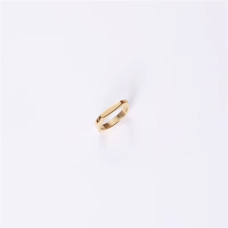 New Trendy Minimalist Non Tarnish 18K Gold Plated Stainless Steel Irregular Hexagon Square Rings Women