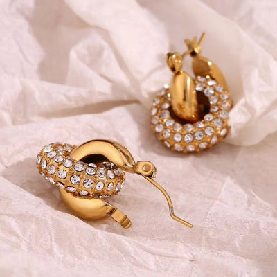 Christmas Jewelry Shining Zircon Donut Hoop Earring Gold Plated Huggie Earrings Stainless Steel Jewelry