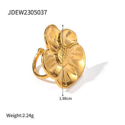 INS 18K Gold Plated Stainless Steel Flower Pendant Jewelry Gift Exaggerated Double Floral Drop Earrings