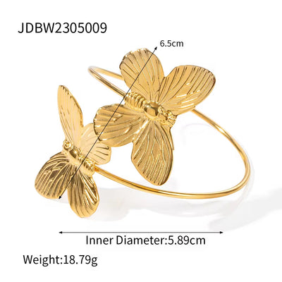 Ins 18K Gold Plated Stainless Steel Butterfly Pendant Necklace Tassel Earrings Opening Bangles Butterfly Rings