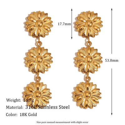 Flower Stud Earrings for Women Gold Plated Stainless Steel Tassel Earrings Gifts for Women