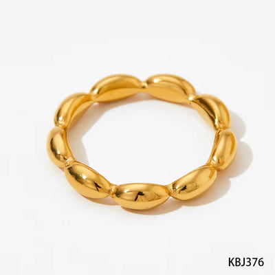 Simple Gold Plated Charm Stainless Steel Jewelry Rings Smooth Oval Bead Finger Wedding Rings for Women