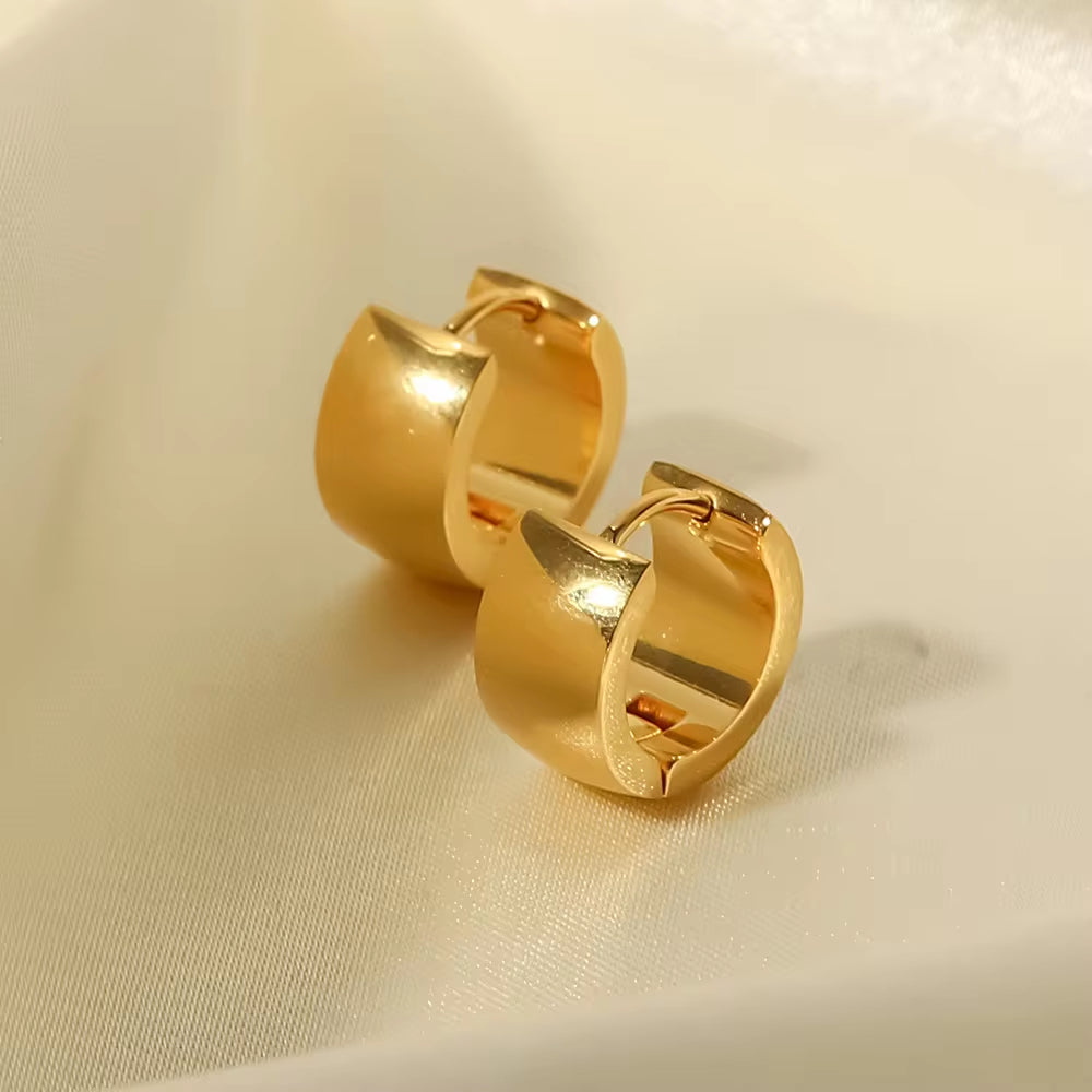 Titanium Steel 18K Gold Plated Smooth Wide Face Ear Buckle Earrings Fashion Jewelry for Gift