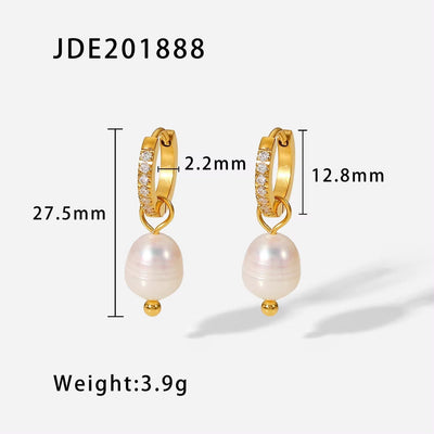 18K Zircon Love Heart Series Hoop Earrings Stainless Steel Romantic Gift Jewelry Pearl Pendant Earrings for Women