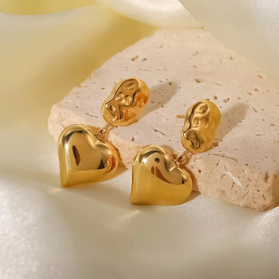 High Polished 14K Gold Plated Irregular Shape Heart Pendant Stainless Steel Stud Earrings for Women