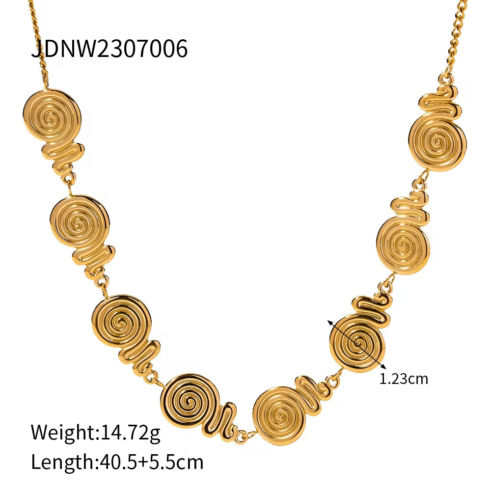 Design Double Screw Pendant Earring Bracelet Necklace 18K Gold Plated Stainless Steel Circle Shape Hammer Jewelry Set