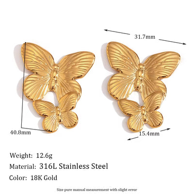 Butterfly Earrings Gold Plated Jewelry Drop Earrings anti Tarnish Jewelry Stainless Steel Earrings