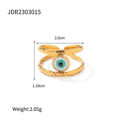 Luxury 18K Gold Plated Beads Eyes Layer Rings Stainless Steel Hollow Enamel Evil Eyes Stacking Rings Jewelry