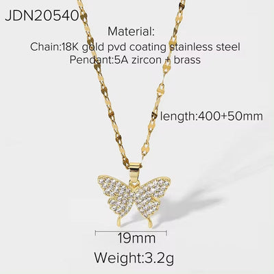 Chic 18K Gold Full Zircon Chocker Stainless Steel Women Chain Chocker Collar Zircon Animal Butterfly Pendant Necklace