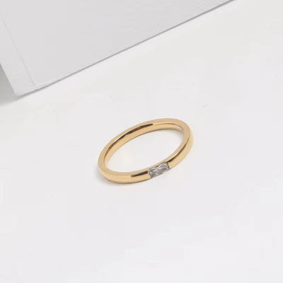 Fine Thin Rings Jewelry 18K Gold Plated Stainless Steel Rectangle Zircon Rings for Women