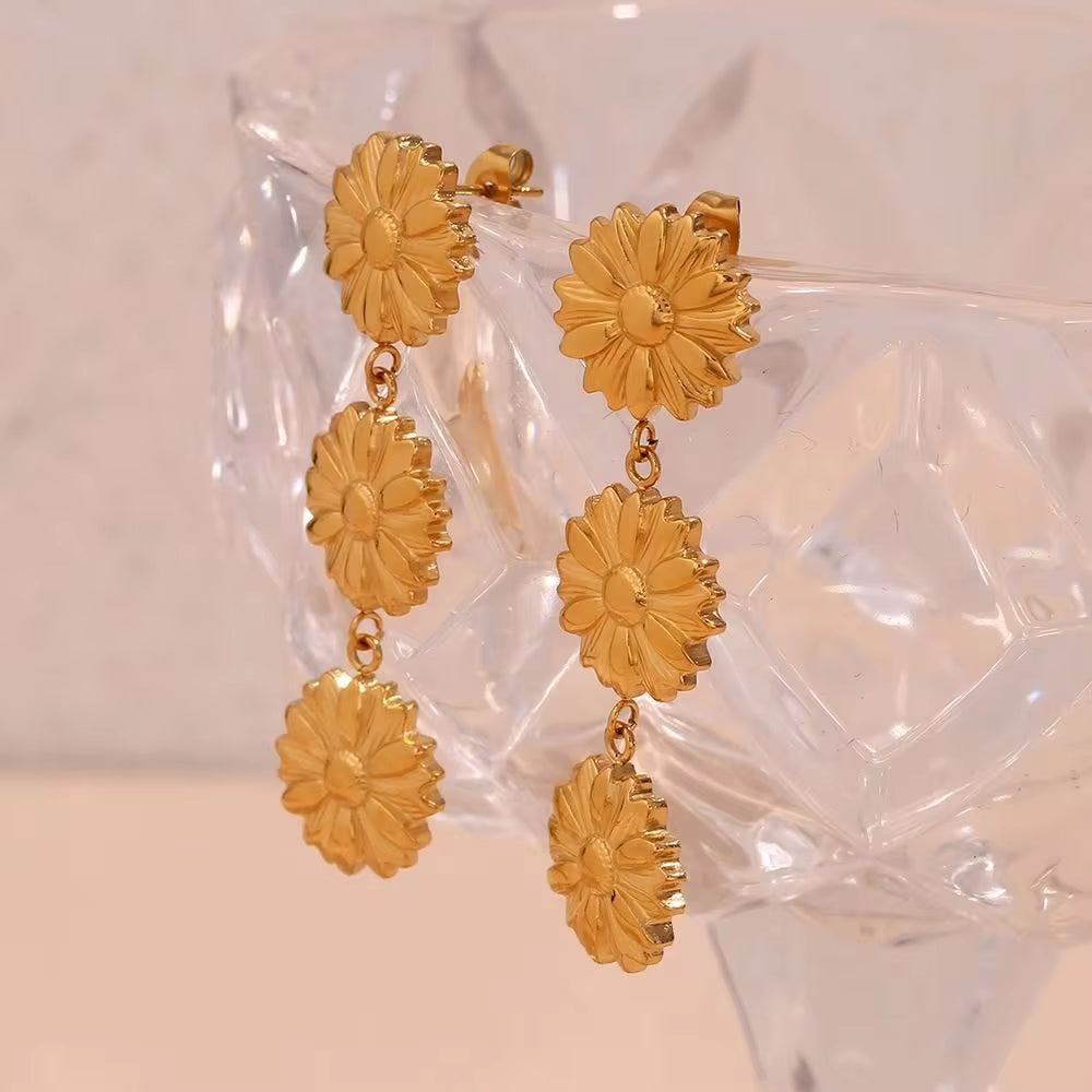 Flower Stud Earrings for Women Gold Plated Stainless Steel Tassel Earrings Gifts for Women