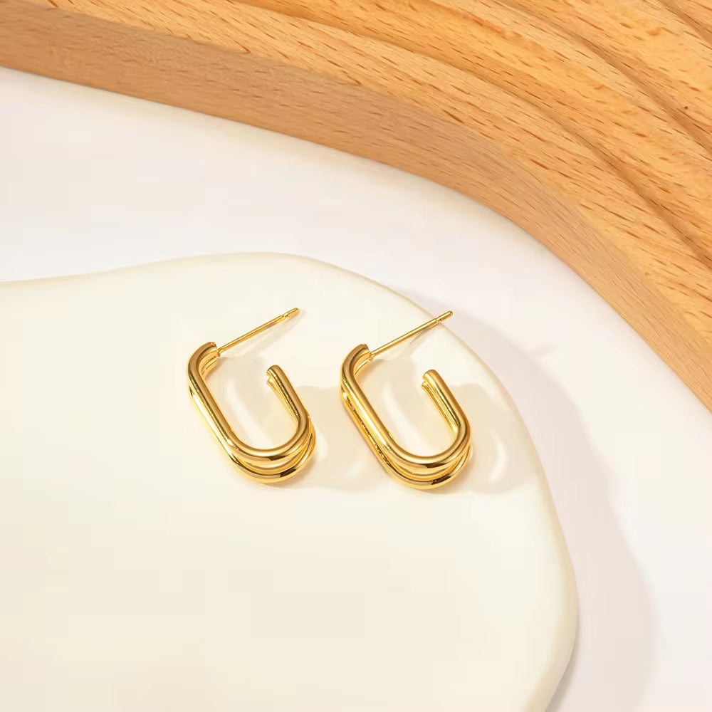 Pitite 2 Layer Geometric Dainty Ins Popular 18K PVD Gold Plated Stainless Steel Hoop Earrings