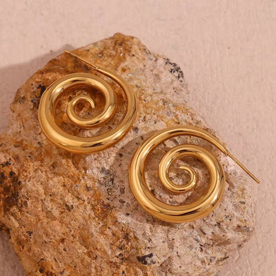 Winding Gold Plated Jewelry Stainless Steel Stud Earrings for Women Statement Jewelry Gifts Idea