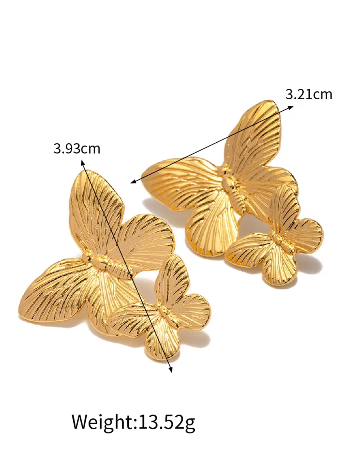 Ins 18K Gold Plated Stainless Steel Butterfly Pendant Necklace Tassel Earrings Opening Bangles Butterfly Rings