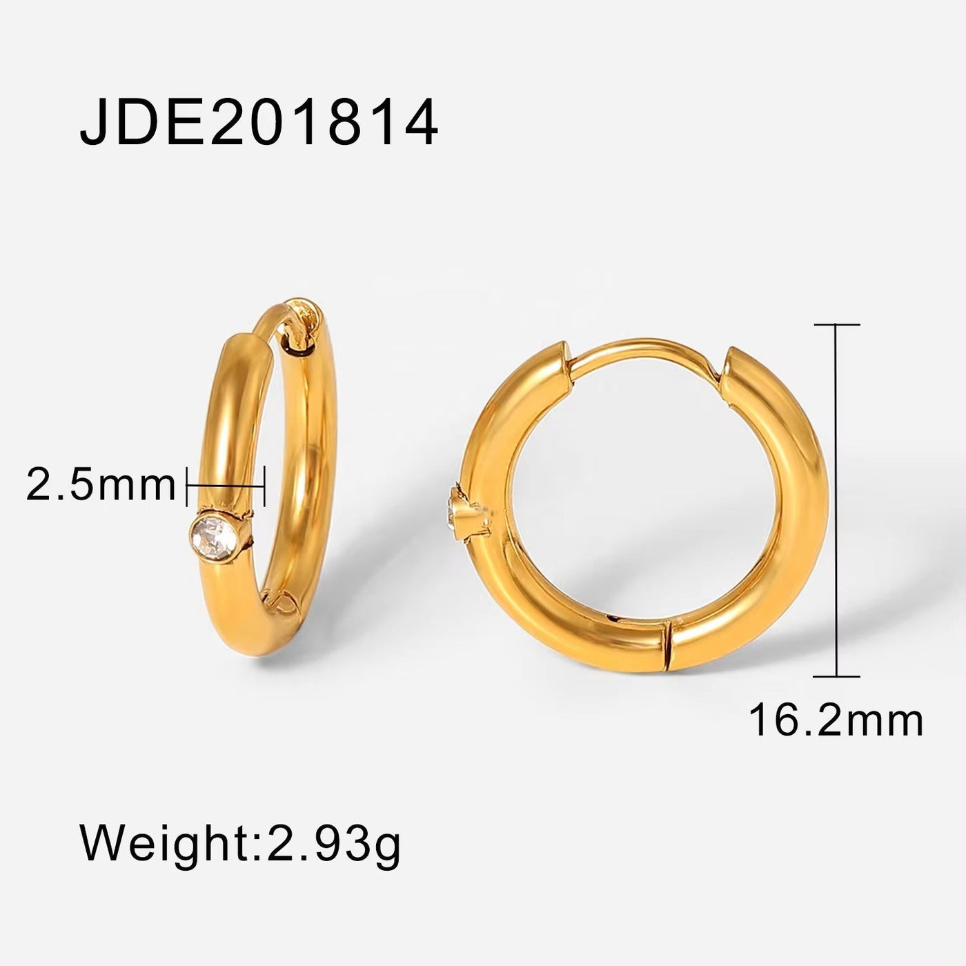 Waterproof 18K Gold Plated Dainty round Cubic Zircon Stainless Steel Hoop Earrings for Women