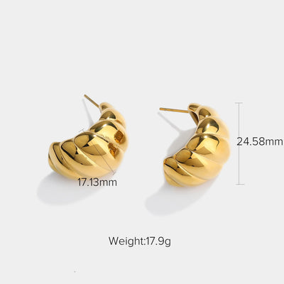 New Titanium Steel Croissant Hoop Earrings Stylish 18K Gold Plated Stainless Steel Entwined Statement Hoop Earrings