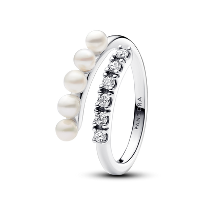 Treated Freshwater Cultured Pearls & Pavé Open Ring