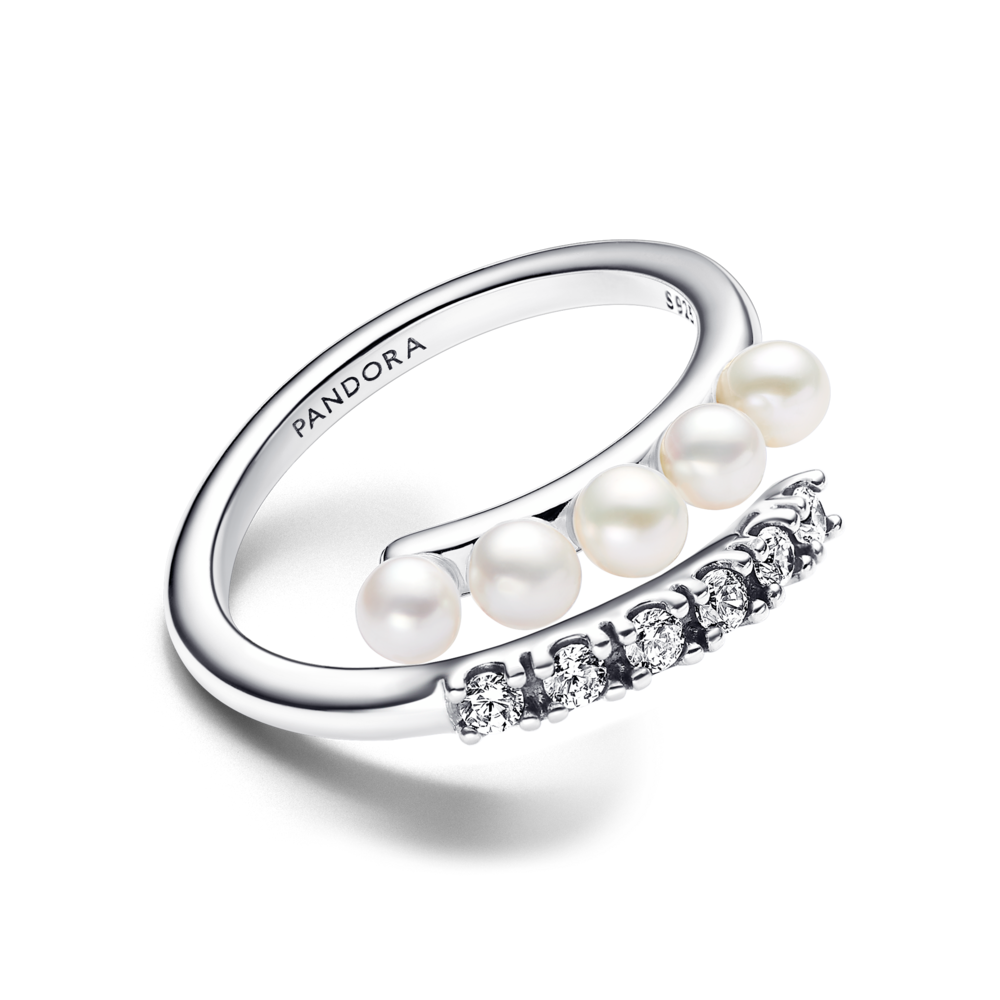 Treated Freshwater Cultured Pearls & Pavé Open Ring