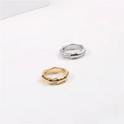 18K Gold Plated Wholesale Waterproof&No Fade Stylish Chunky Bamboo Rings Stainless Steel Finger Rings Trendy for Women