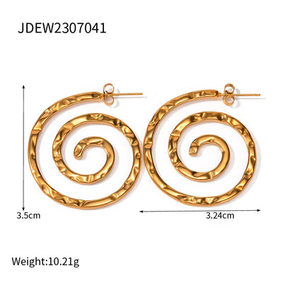 Hot Sell Gold Plated Stainless Steel Geometric Spiral Stud Earrings and Rings Sets for Women Jewelry