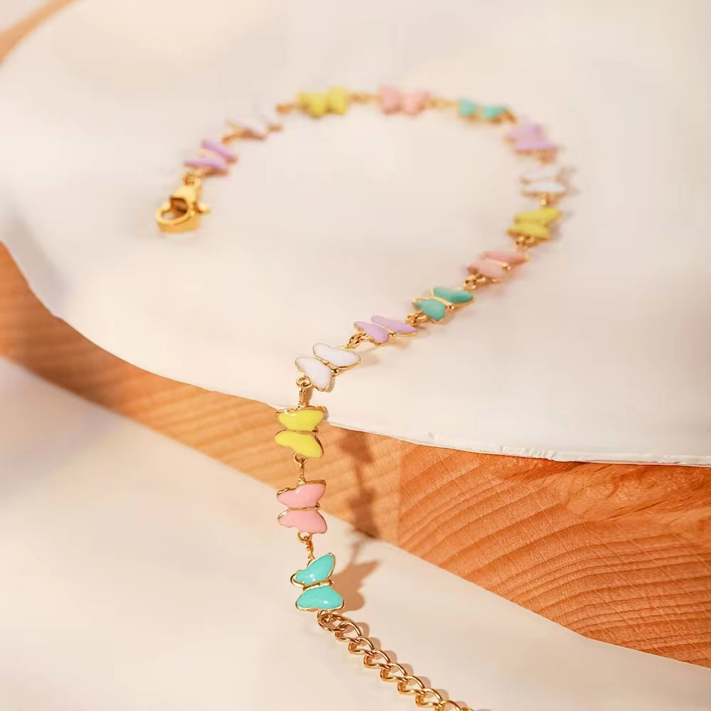 Charm 18K Gold Stainless Steel Dripping Oil Jewelry Gift Colorful Enamel Butterfly Chain Bracelet