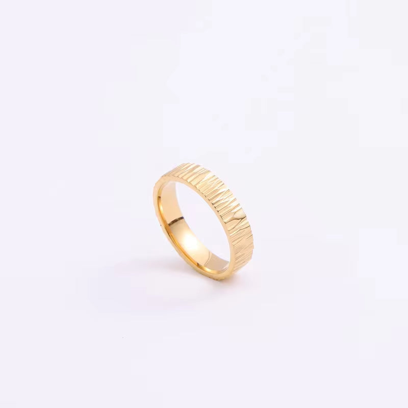 Waterproof PVD 18K Gold Plated Snowflake Stripe Rings for Women Finger Ring