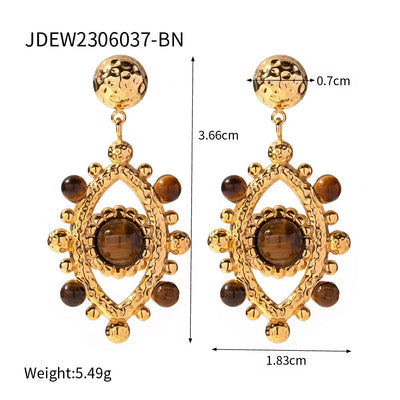 Fashion 18K Gold Plated Stainless Steel Women Devil'S Eye Turquoise Diamond Jewelry Earrings