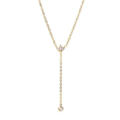 Minimalist 18K Gold Plated Zircon Necklace Stainless Steel Snake Y Shape Crown Zircon Necklace