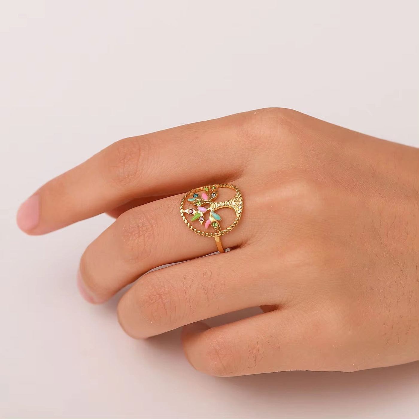 Ins Colorful Style Gold Plated round Shape Enamel Open Ring Simple Jewelry Cubic Zirconia Finger Rings for Women