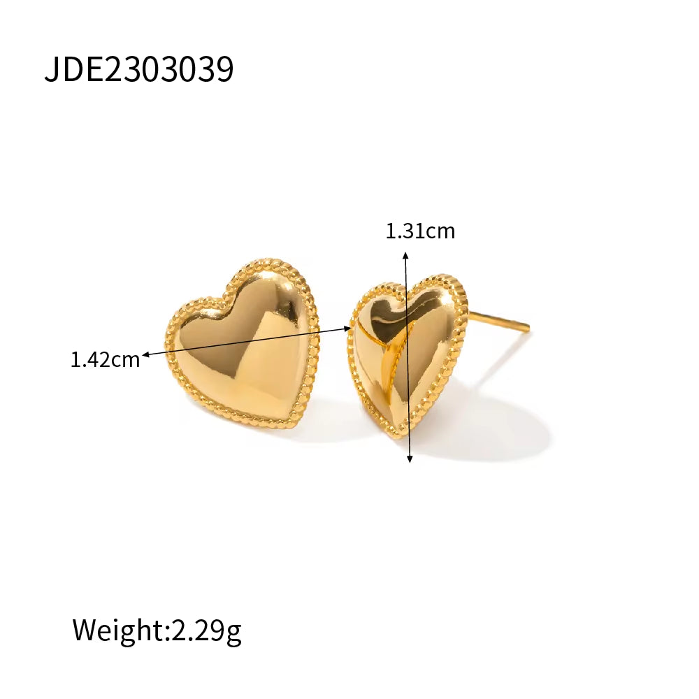 Trendy 18K Gold Plated Colorful Enamel Love Earring Stainless Steel Chunky Smooth Double Heart Drop Earrings