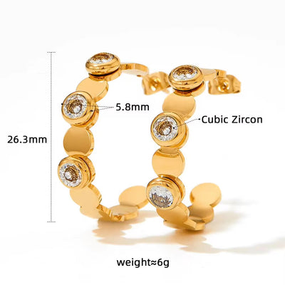 Waterproof Charm Fashion Jewelry 18K Gold Plated Stainless Steel Green Colorful Cubic Zirconia Hoop Earrings Women