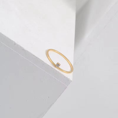 18K Gold Plated No Fade & Waterproof Minimalist Unilateral Dainty Fine Zirconia Stainless Steel Ring for Women