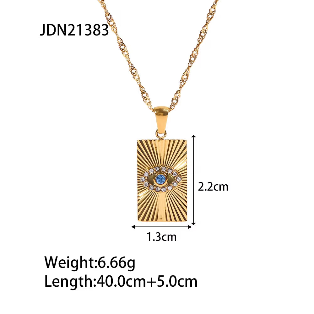 Waterproof Zircon Texture Necklace Stainless Steel Green Zircon round Eye Sunburst Medallion Necklaces