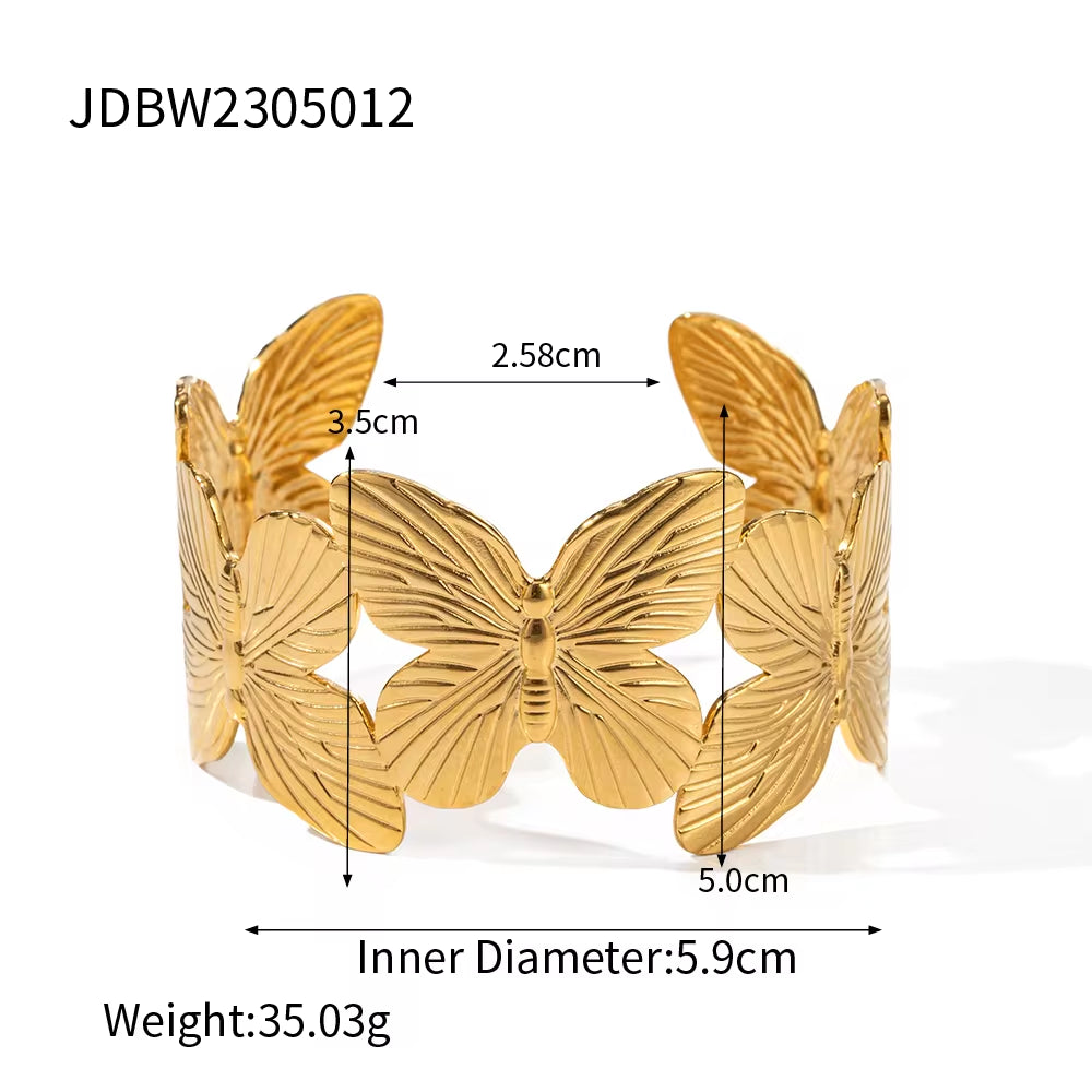 Ins 18K Gold Plated Stainless Steel Butterfly Pendant Necklace Tassel Earrings Opening Bangles Butterfly Rings